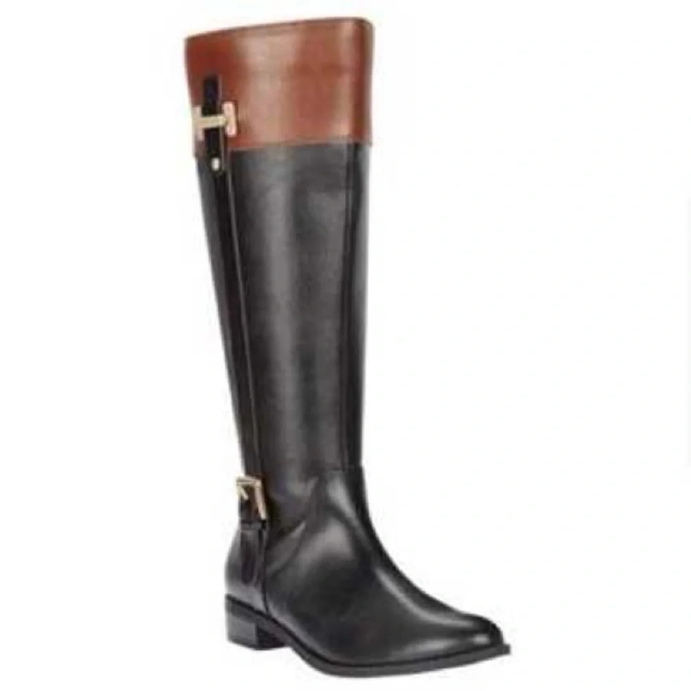 NWOT Black & Brown like riding boots Sz 5 M. Deeply discounted.Low Heel - Picture 4 of 10